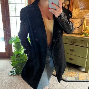 Steve Madden Button Up Leather Sleeve Black on Black Jacket, Women’s Sz. Medium